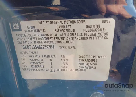 2008 GMC Envoy Sle from USA, damaged, VIN 1GKDT13S482259364